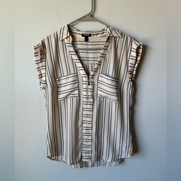 Express Tops - Express Black and Peach Striped Blouse